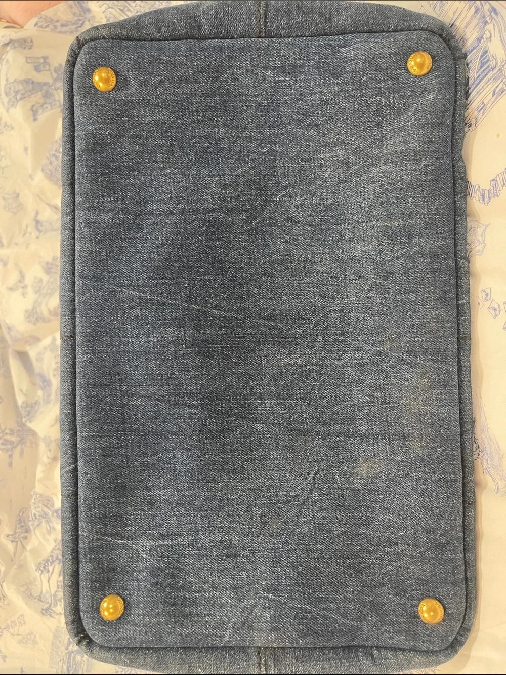 Prada Dark Denim Canapa Tote Bag Large with Strap